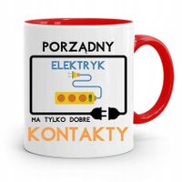 Kubek Czerwony Dla Elektryka Porządny Elektryk Z Nadrukiem Ze Zdjęciem