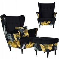 Fotel uszak Ari Print Duo z podnóżkiem, skandynawski Family Meble pufa