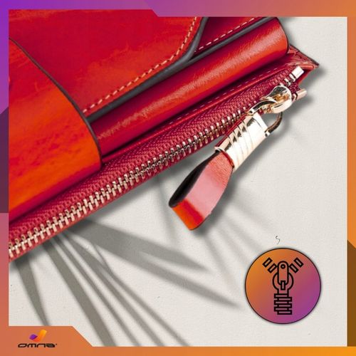 Portfel damski skórzany duży lakierowany pojemny RFID z paskiem czerwony na Arena.pl