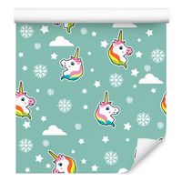 Tapeta dla dzieci jednorożce chmury płatki śniegu
