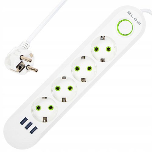 PRZEDŁUŻACZ LISTWA ZASILAJĄCA WŁĄCZNIK 3x USB 4 GNIAZDA 2m na Arena.pl