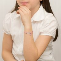 Dziecięca SREBRNA BRANSOLETKA pr. 925 Różowy Sznurek z Misiem Miś