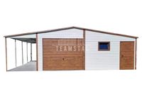 GARAŻ BLASZANY 6m x 6m + wiata 2,5m x 6m - dwuspad Brama + 3x okno + drzwi -biały + jasny orzech TS382