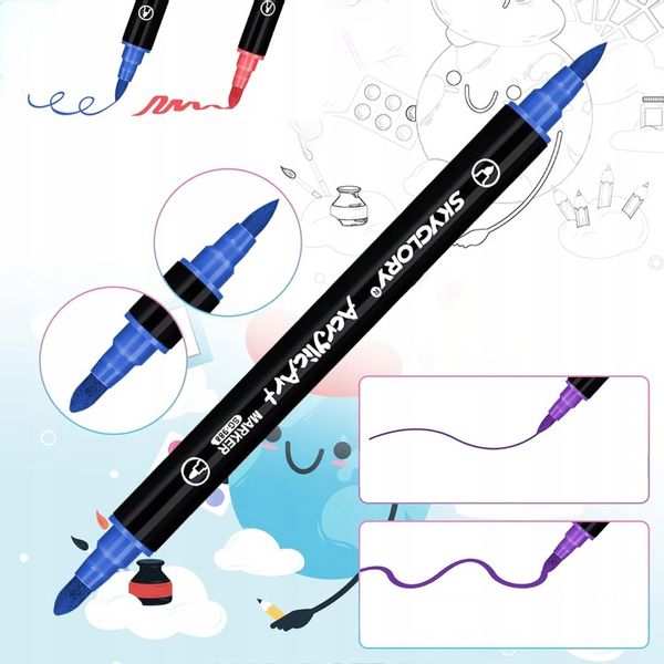 Markery akrylowe 24 kolory Wodoodporne markery z podwójną końcówką Prezenty zdjęcie 5