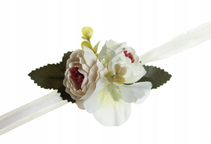 Kotylion na rękę stylowy kamelia KREMOWY ślub bal zdjęcie 1