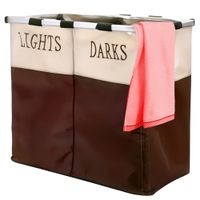 KOSZ NA PRANIE WOLNOSTOJĄCY 62x32x53 CM MATERIAŁOWY SKŁADANY DWUKOMOROWY