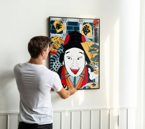 Plakat samuraj portret japońskie obrazy 21x30 cm w czarnej ramie na Arena.pl