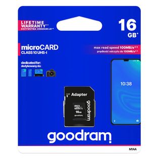 GOODRAM MICROCARD 16 GB KARTA PAMIĘCI MICRO SD HC UHS-I CLASS 10, ADAPTER SD (M1AA-0160R12)