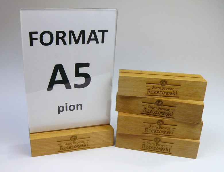 stojak na menu ulotkę plexi + drewniana podstawka z grawerem A5 10 szt zdjęcie 6
