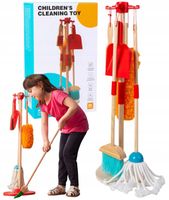 DREWNIANY ZESTAW DO SPRZĄTANIA NARZĘDZIA STOJAK SZUFELKA MIOTŁA MOP DUŻY XL