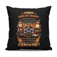 Jestem Królem Chaosu - Kierownik czarna poduszka na prezent DLA KIEROWNIKA