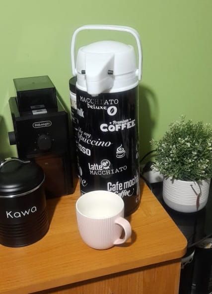 Termos konferencyjny z pompką wkład szklany obudowa stal nierdzewna 1,9 l wz. 1 napisy Coffee Espresso Latte Macchiato czarny zdjęcie 3