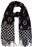 Cashmere - ciepły modny szalik frędzle czarny kwiaty 07 200cm x 70cm