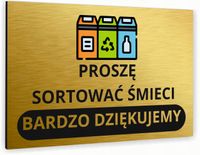 Tabliczka znak informacyjny 30x20 Złota SORTOWANIE ŚMIECI Nierdzewna