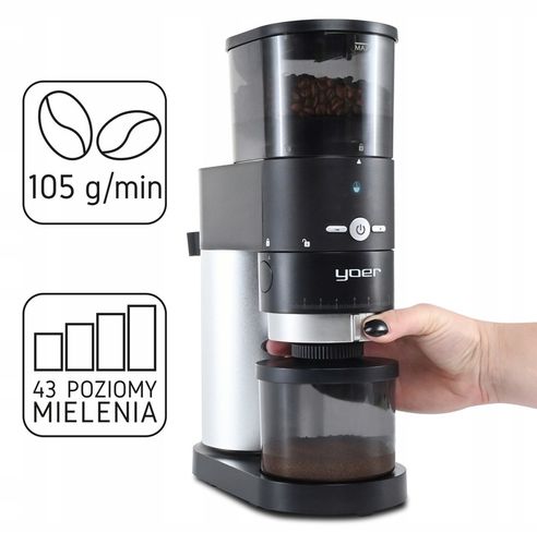 Elektryczny młynek kawy Żarnowy Yoer 150W AUTOMATYCZNY +43 Poziomy mielenia na Arena.pl