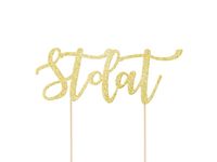 Topper na tort, STO LAT, złoty, 14 cm x 13 cm