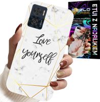 ETUI DO MOTOROLA MOTO E22 / E22I - BIAŁY MARMUREK W ZŁOTE RAMKI LOVE YOU