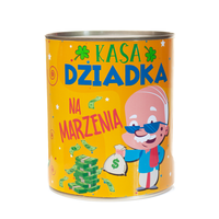 skarbonka metalowa z napisem " kasa dziadka na marzenia" 10x11.6 cm