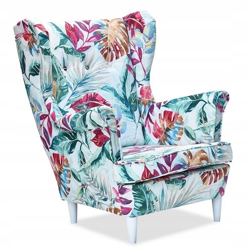 Fotel uszak ARI PRINT skandynawski  liście zielone czerwon na Arena.pl