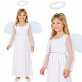 Strój anioła Jasełka Bal aureola białe skrzydła aniołka sukienka 4-6
