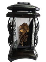 Znicz szklany duży kapliczka czarna z złotą różą i napisem "Pamiętam"