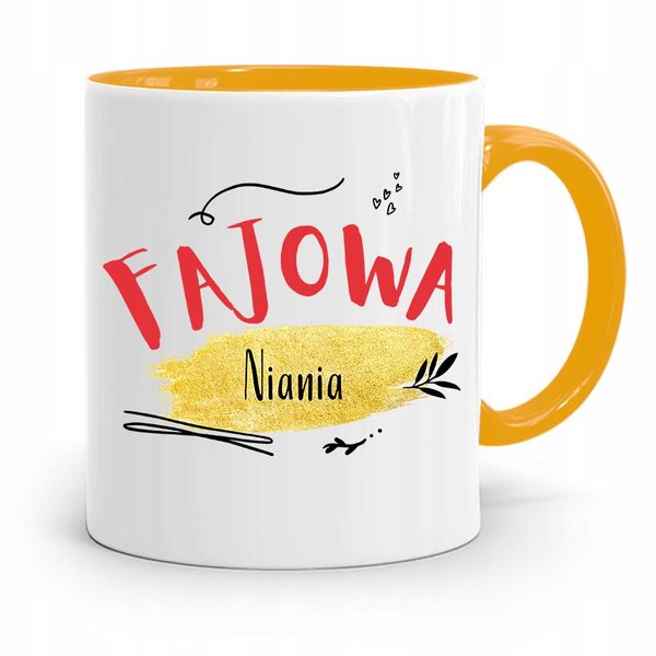 Dla Niani Opiekunki Kubek Żółty Na Prezent Z Nadrukiem Ze Zdjęciem zdjęcie 1