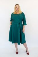 Butelkowo Zielona Błyszcząca Sukienka Rozkloszowana z Dekoltem V 36