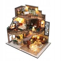 DIY DOMEK DLA LALEK DREWNIANY MODEL 3D LED PIĘTROWY PAWILON RETRO PREZENT