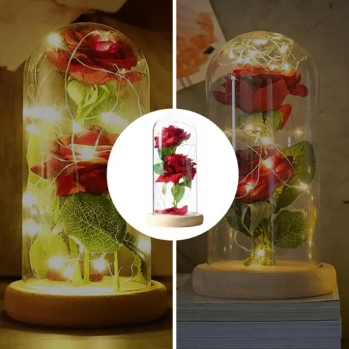 WIECZNA RÓŻA W SZKLE ŚWIECĄCA LED PREZENT PUDEŁKO NA WALENTYNKI DZIEŃ BABCI na Arena.pl