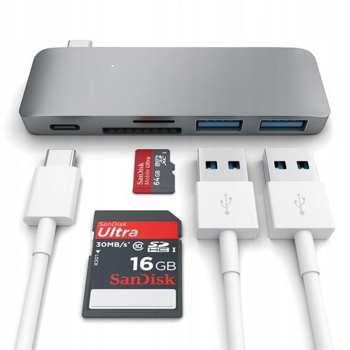 Hub USB Satechi Passthrough Hub (USB-C, 2x USB-A, micro/SD) (space gray) na Arena.pl