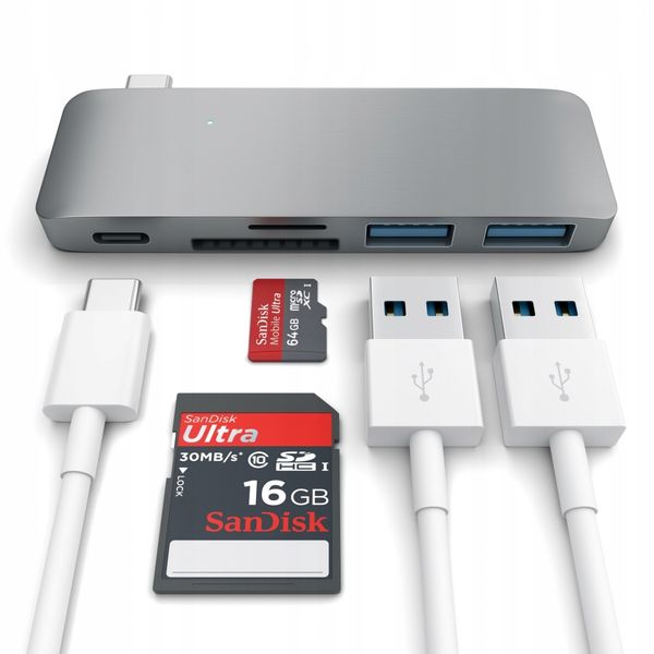 Hub USB Satechi Passthrough Hub (USB-C, 2x USB-A, micro/SD) (space gray) zdjęcie 2