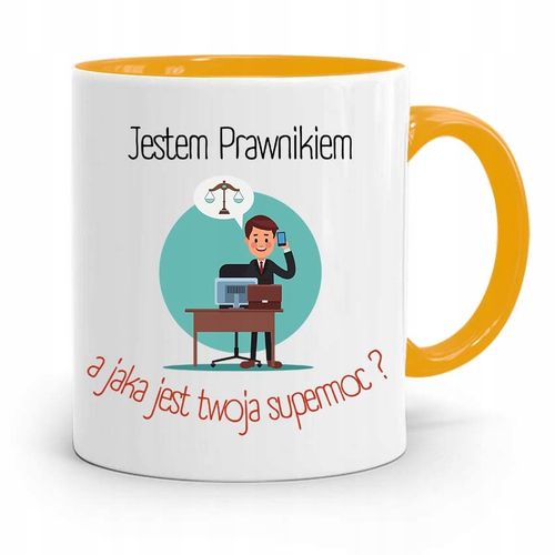 Kubek Żółty Prawnika Mecenasa Jestem Prawnikiem Z Nadrukiem Ze Zdjęciem na Arena.pl