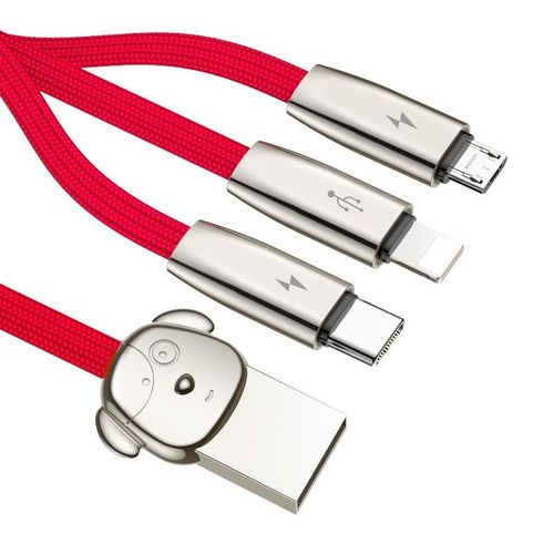 Kabel Usb Baseus Rapid 3W1 Typ C / Lightning / Micro 3A 1,2M (Czerwony) na Arena.pl