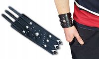 Skórzana OPASKA GÓRALSKA na rękę BRANSOLETA MĘSKA CZARNA 3-klamrowa