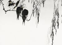 Plakat 18x13cm Perched Magpies, Seitei Japoński Vintage