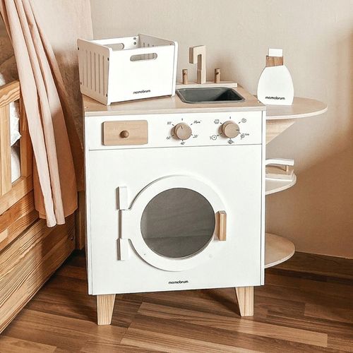 DREWNIANA PRALKA XXL - Z ŻELAZKIEM, KOSZEM, UMYWALKĄ - PRANIE MONTESSORI na Arena.pl