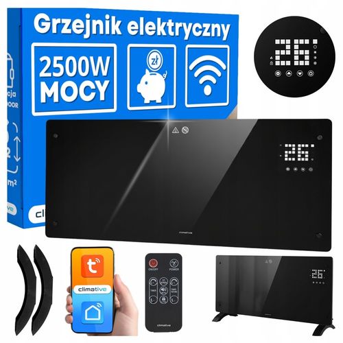 Grzejnik elektryczny szklany konwektorowy Glow 2500W LED WiFi Tuya na Arena.pl