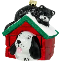 Bombka choinkowa szklana: Pies i kot w budzie: czerwony
