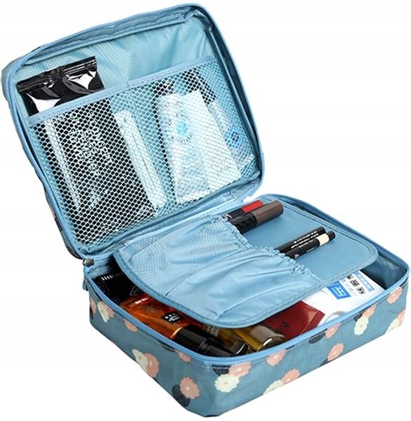 organizer Kuferek kosmetyczka wodoodporna torebka  E7_Niebieski_Kwiaty zdjęcie 5