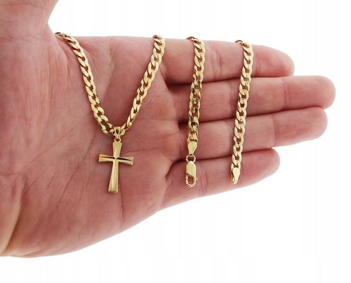 ZŁOTY PEŁNY ŁAŃCUSZEK MĘSKI PANCERKA Z KRZYŻYKIEM PR. 925 585 GRAWER GRATIS na Arena.pl