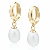 ELEGANCKIE POZŁACANE SREBRNE KOLCZYKI KOŁA KÓŁKA KÓŁECZKA Z WISZĄCĄ PEREŁKĄ