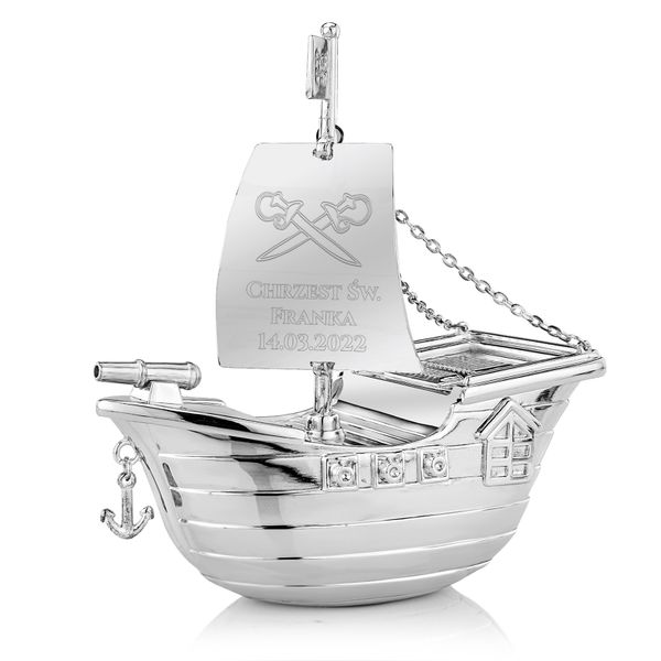 Skarbonka statek z grawerem prezent na chrzest pamiątka chrztu zdjęcie 1