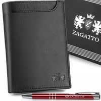 Portfel męski skórzany czarny pionowy elegancki rozbudowany RFID ZAGATTO