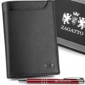 Portfel męski skórzany czarny pionowy elegancki rozbudowany RFID ZAGATTO