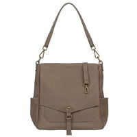 VERA PELLE torebka damska skórzana worek z klapą i paskiem V534 taupe