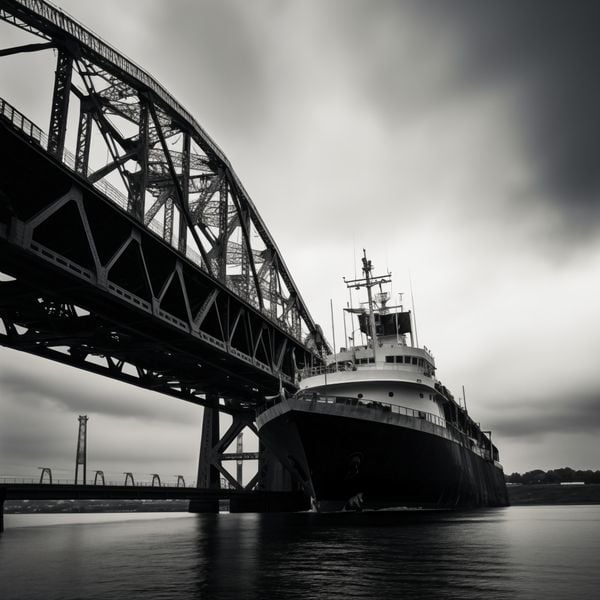 Plakat 100x100cm Statek przy Moście zdjęcie 1