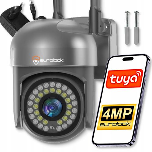 Zewnętrzna Kamera WiFi Obrotowa 4MPx Tuya SMART Bezprzewodowa SZARA CZARNA na Arena.pl