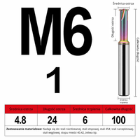 Frez do gwintowania jednoostrzowy Rozmiar: M6x1x100L - DLC