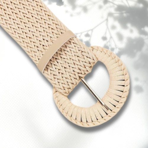 Pasek słomiany beżowy elastyczny pas na talię pleciony szeroki na Arena.pl