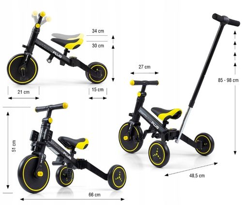 Milly Mally Rowerek 4w1 Optimus Plus Black Czarny Żółty z Rączką Regulowany na Arena.pl